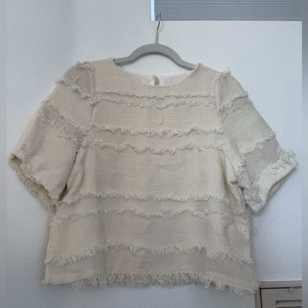 Korean Style Cream Textured Short Sleeve Top